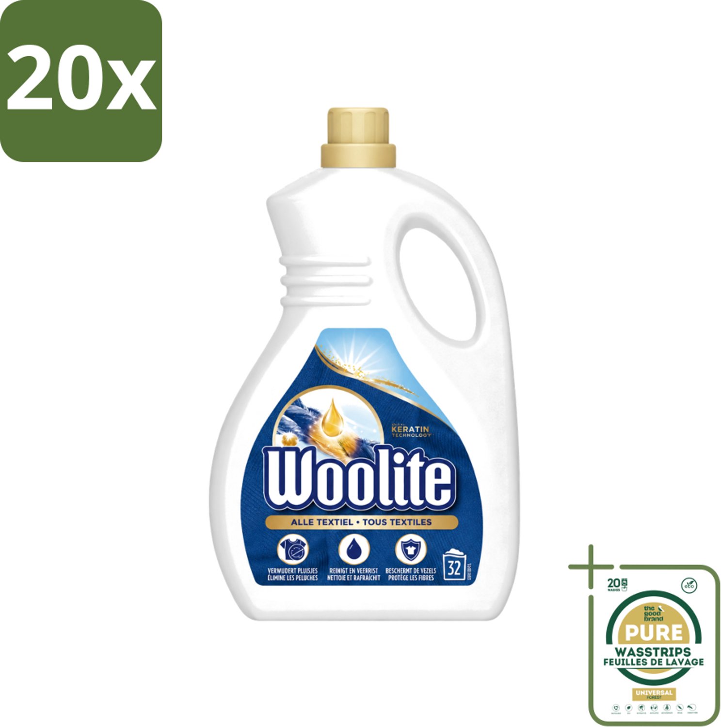 20 x Woolite Textile - Vloeibaar Wasmiddel - Met Keratine - Textiel Was - 32 Wasbeurten - 1,9L - Wasstrips - Textiel Wasmiddel - Keratine Wasmiddel - Wasmiddel Voor Kleding - Wasmiddel Voor Textiel - Wasmiddel Met Keratine