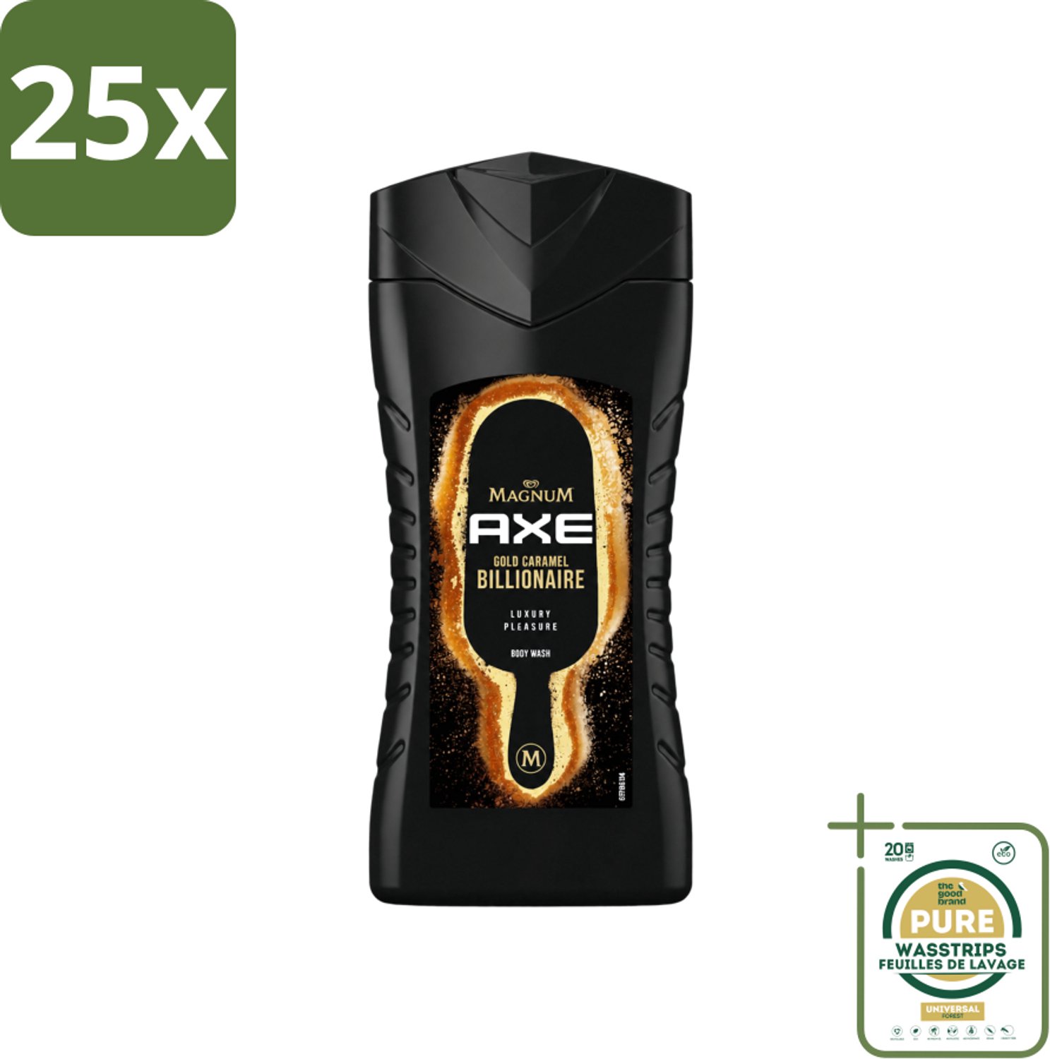 25 x Axe X Magnum - Douchegel - Gold Caramel Billionaire - 250 ml - Wasstrips - Douchegel - Lichaam - Gezicht - Haar - Chocolade