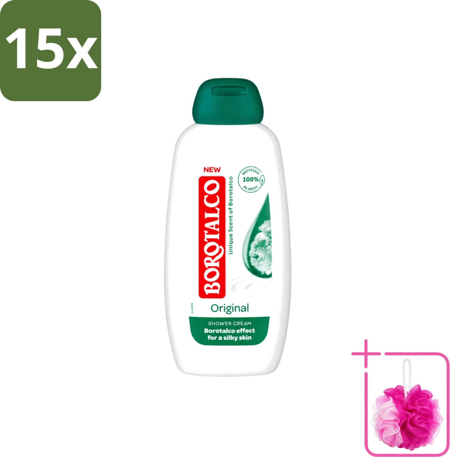 15 x Borotalco – Douchegel – Original – 250 ml - Bulkverpakking - Douchegel - Douchemop - Borotalco