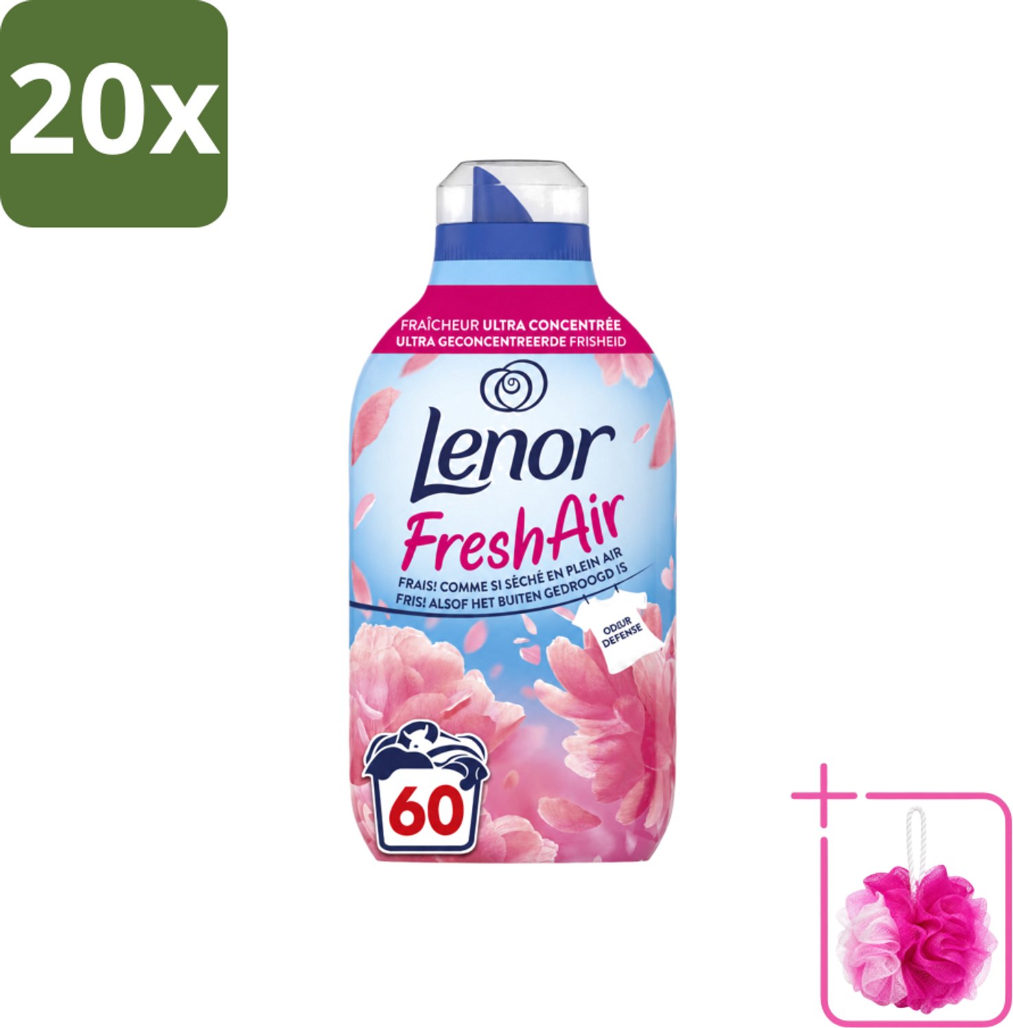 20 x Lenor – Wasverzachter – Bloesem – 60 Wasbeurten – 840 ml - Bulkverpakking - Wasverzachter - Douchemop - Buitenluchtfrisheid