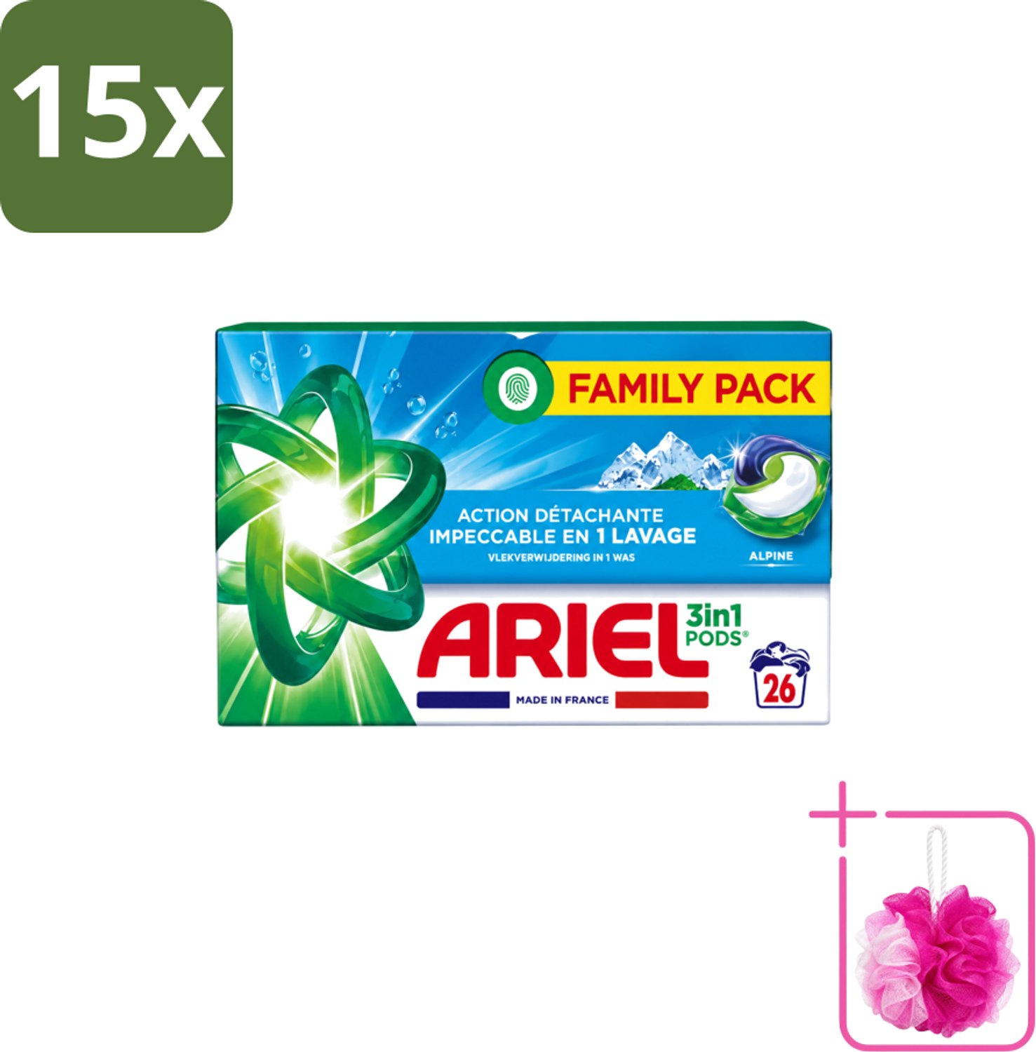 15 x Ariel – Pods 3in1 – Alpine – 26 wasbeurten - Bulkverpakking - Ariel 3in1 Pods Alpine - Douchemop - Wasmiddel 26 wasbeurten