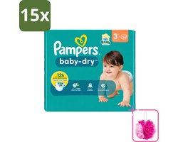 15 x Pampers – Luiers – Baby-Dry Maat 3 (6-10 kg) – 34 Luiers - Bulkverpakking - Babyluier - Douchemop - Babydouche