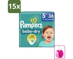 15 x Pampers – Luiers – Baby-Dry Maat 5+ (12-17 kg) – 36 Luiers - Bulkverpakking - Baby-luiers - Douchemop - Droge huid