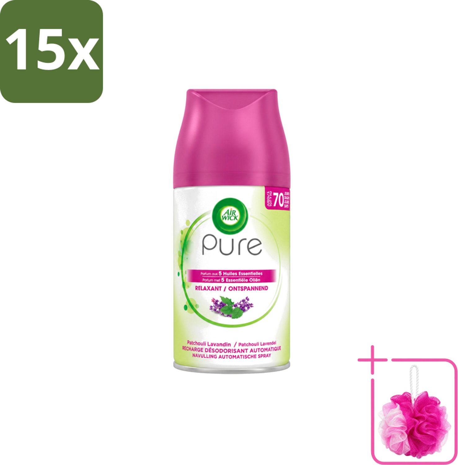 15 x Air Wick – Navulling – Ontspannend – 250 ml - Bulkverpakking - Ontspannend - Douchemop - Rustgevend