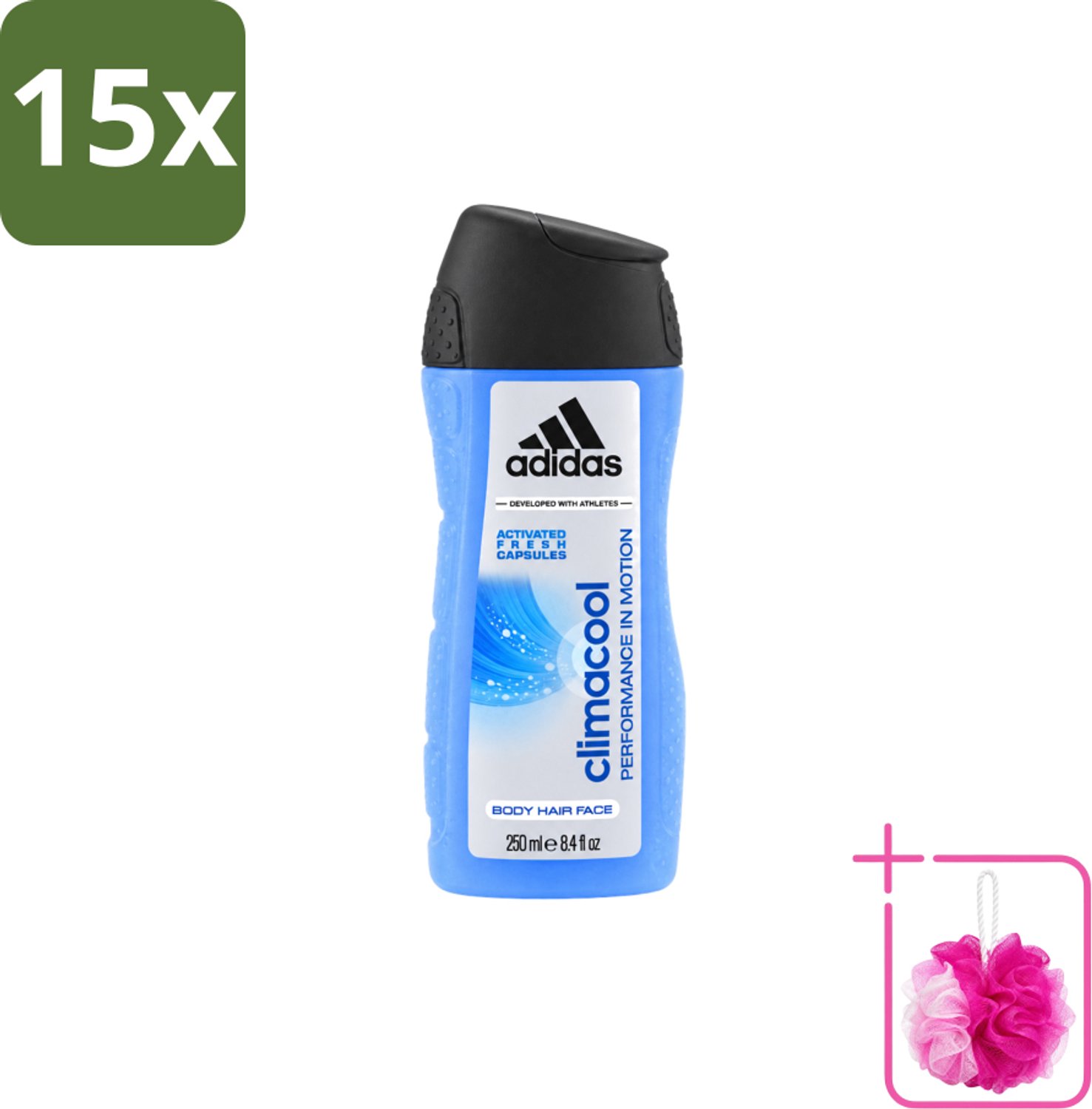 15 x Adidas – Douchegel – Climacool Men – 250 ml - Bulkverpakking - Douchegel - Douchemop - Frisheid