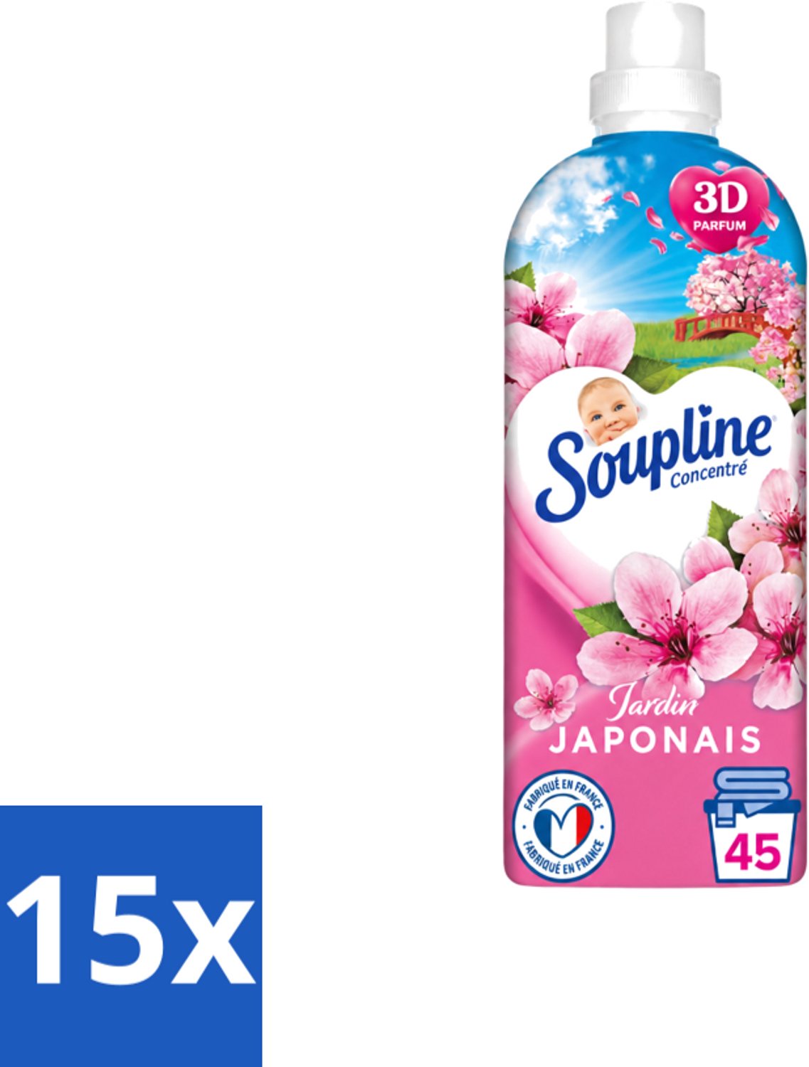 15 x Soupline – Wasverzachter – Japanse Tuin – 950 ml - Voordeelverpakking - 15 stuks