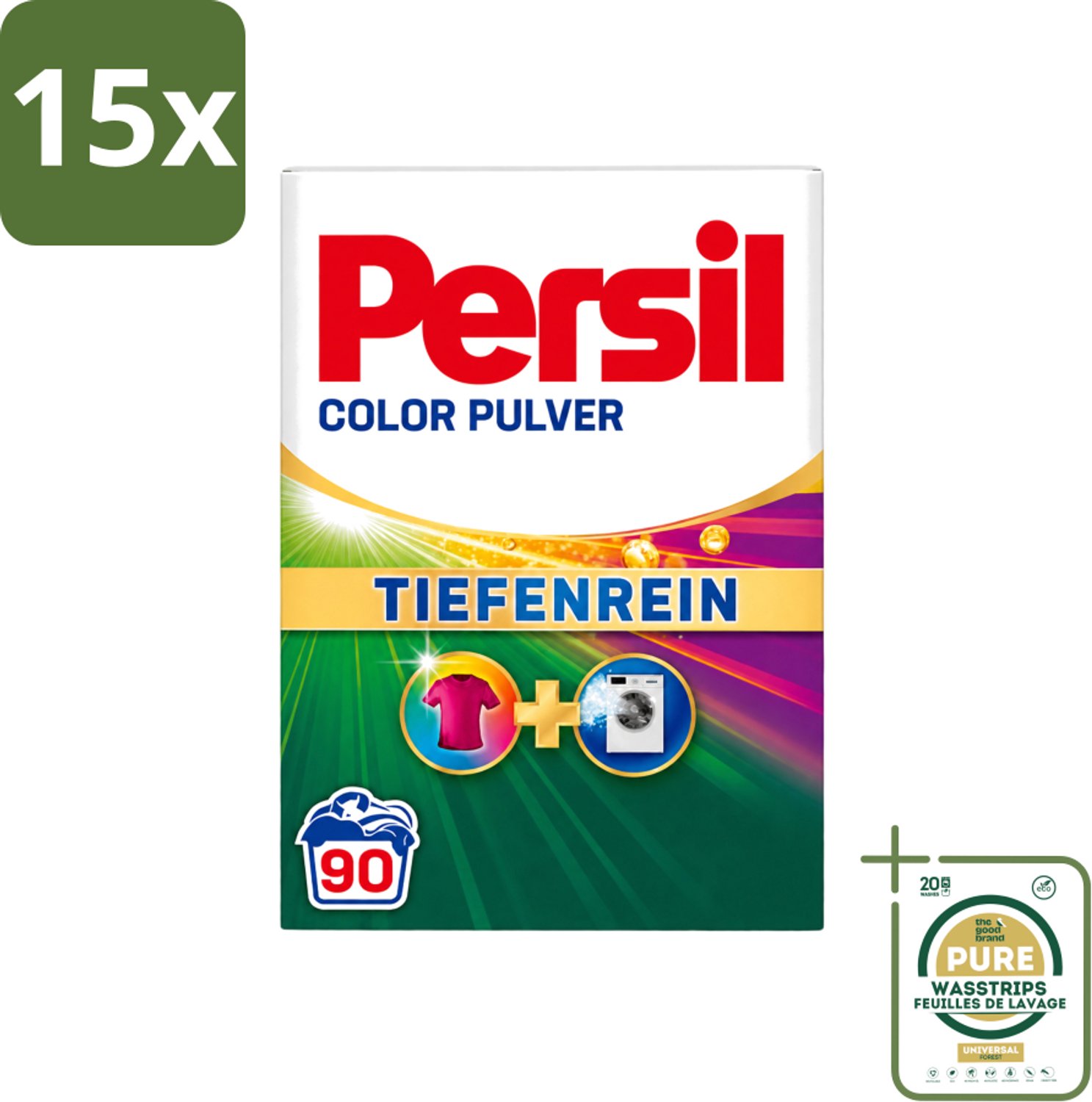 15 x Persil Color - Waspoeder - Gekleurde Was - 90 Wasbeurten - Wasstrips - Waspoeder - Gekleurde Was - Vlekverwijdering - Kleurbehoud - Wasmachine