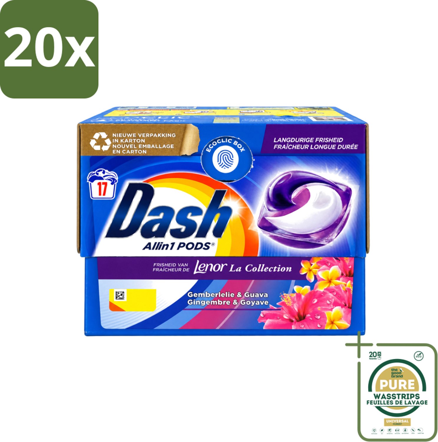 20 x Dash - Lenor Collectie - Wasmiddel Capsules - All-in-1 Pods - Witte en Gekleurde Was - Gemberlelie & Guava - 17 Wasbeurten - Wasstrips - Wasmiddel Capsules - Wasmiddel Pod - Wasmiddel Wit - Wasmiddel Gekleurd - Wasmiddel Frisheid