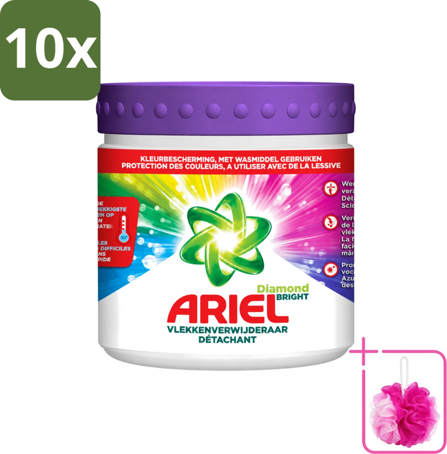 10 x Ariel Diamond Bright - Vlekverwijderaar Poeder - Gekleurde Was - 30 Wasbeurten - Bulkverpakking - Kleurbehandeling - Douchemop - Vlekverwijderaar