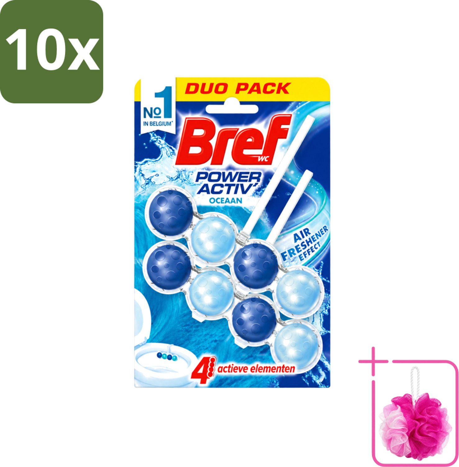 10 x Bref WC - Power Activ+ - Toiletblok - Oceaan - 2 Blokken - Bulkverpakking - Toilet reinigen - Douchemop - Toilet schoon houden