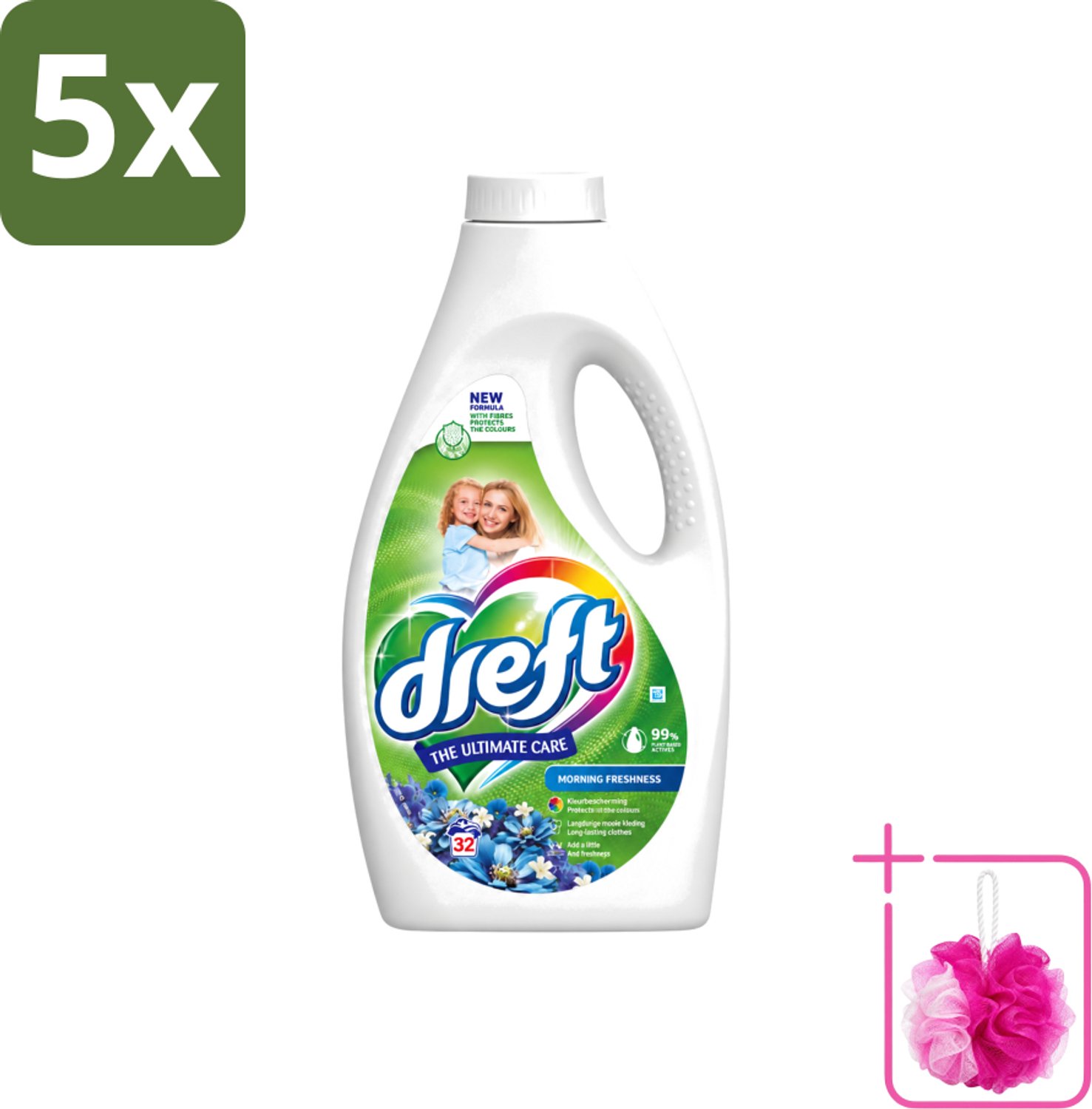 5 x Dreft - Ultimate Care - Vloeibaar Wasmiddel - Gekleurde Was - Ochtendfris - 32 Wasbeurten - Bulkverpakking - Gekleurde was - Douchemop - Ochtendfris