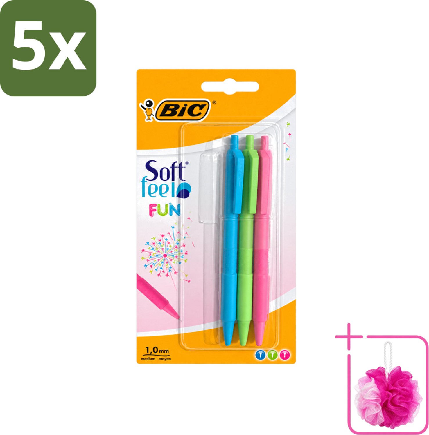 5 x BIC - Balpennen - Lichtgroen, Lichtblauw & Roze - Intrekbaar - 3 Balpennen - Bulkverpakking - Balpen - Douchemop - Intrekbare balpen