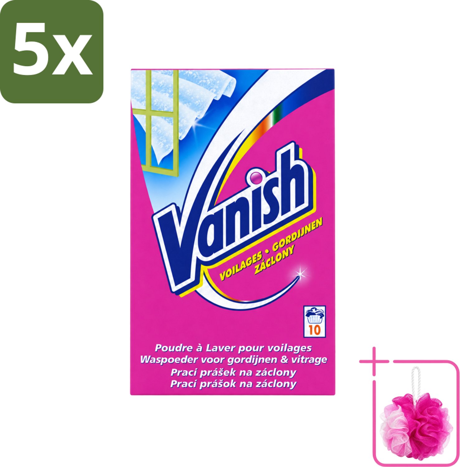 5 x Vanish Gordijnen - Waspoeder - Voor Gordijnen & Vitrage - 10 Wasbeurten - Bulkverpakking - Gordijnen reinigen - Douchemop - Vitrage reinigen