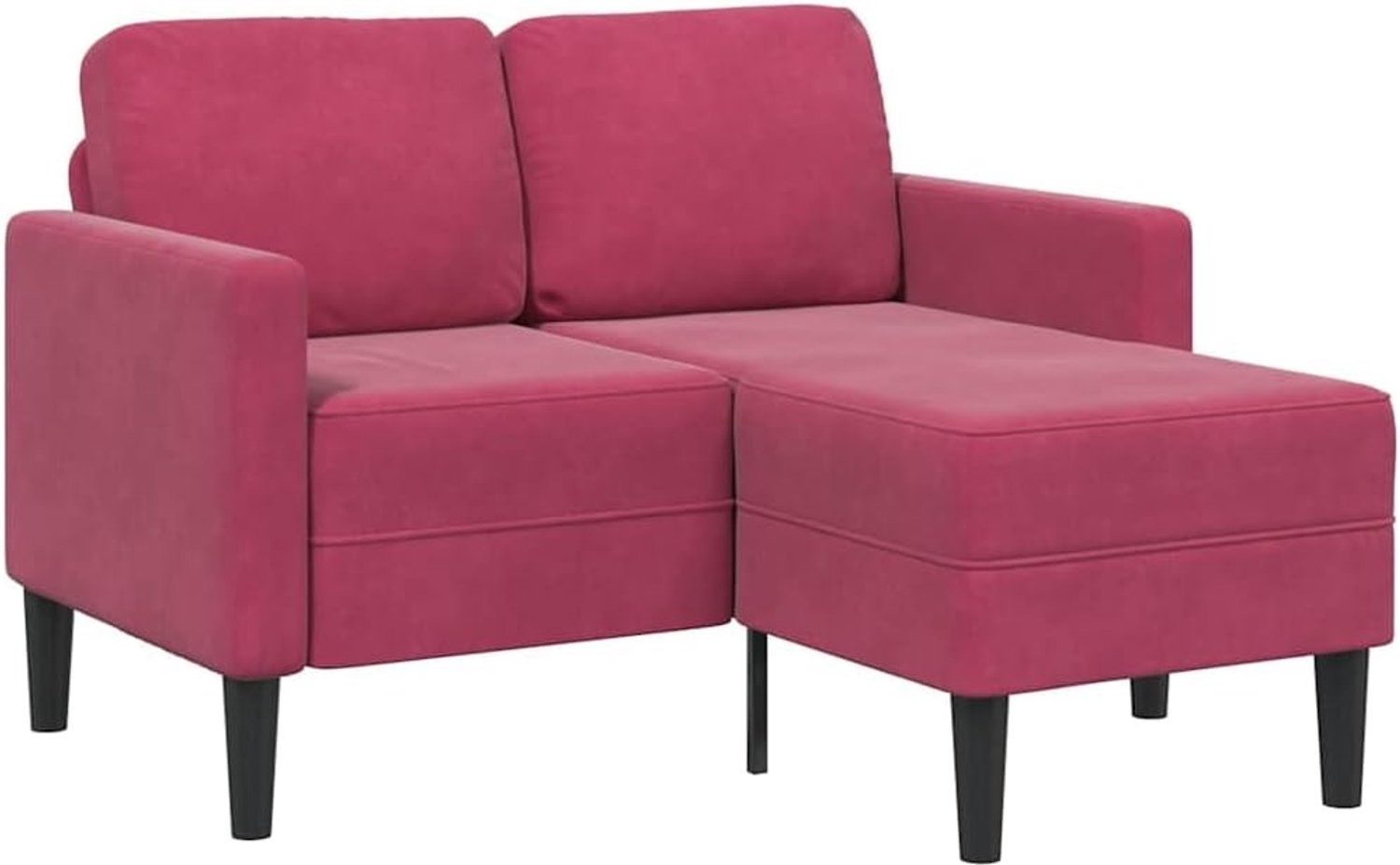 2-zitsbank met chaise longue in L-vorm, wijnrood, 2-zitsbank in L-vorm, chaise long, zachte stof en stabiele structuur voor woonkamer, 125 cm
