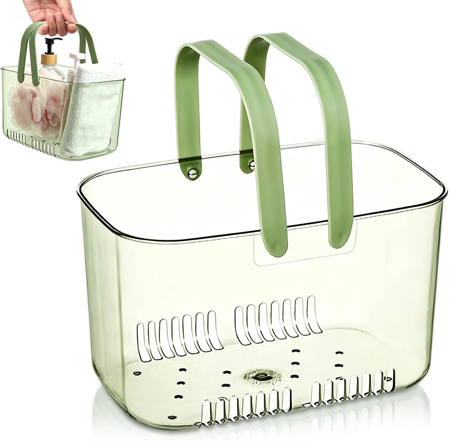 Douchemand, schattig, eenvoudige stijl, grote capaciteit, waterdicht, hol ontwerp, draagbaar, doorzichtig, douchemand-organizer voor badkamer (groen)