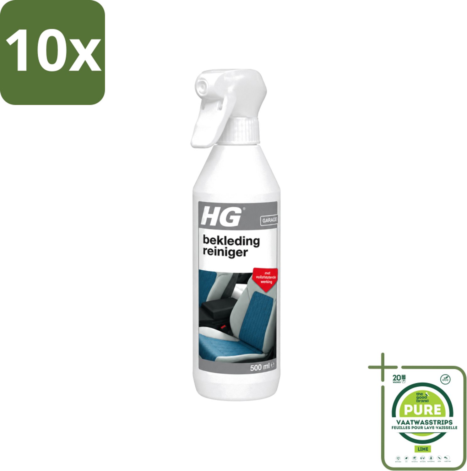 10 x HG - Garage - Bekledingreiniger - Met Vuilafstotende Werking - 500 ml - Grootverpakking - Vaatwasstrips - Bekleding Reinigen - Vlekken Verwijderen - Vuilafstotend - Auto Bekleding Reinigen - Caravan Bekleding Reinigen
