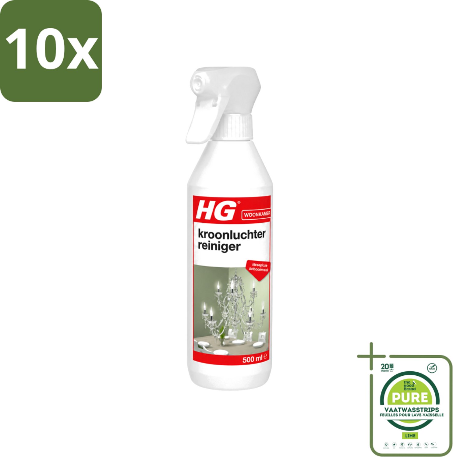 10 x HG - Kroonluchterreiniger - Streeploze Schoonmaak - 500 ml - Grootverpakking - Vaatwasstrips - Kroonluchter Reinigen - Koperen Reinigen - Messing Reinigen - Bronzen Reinigen - Vuil Verwijderen