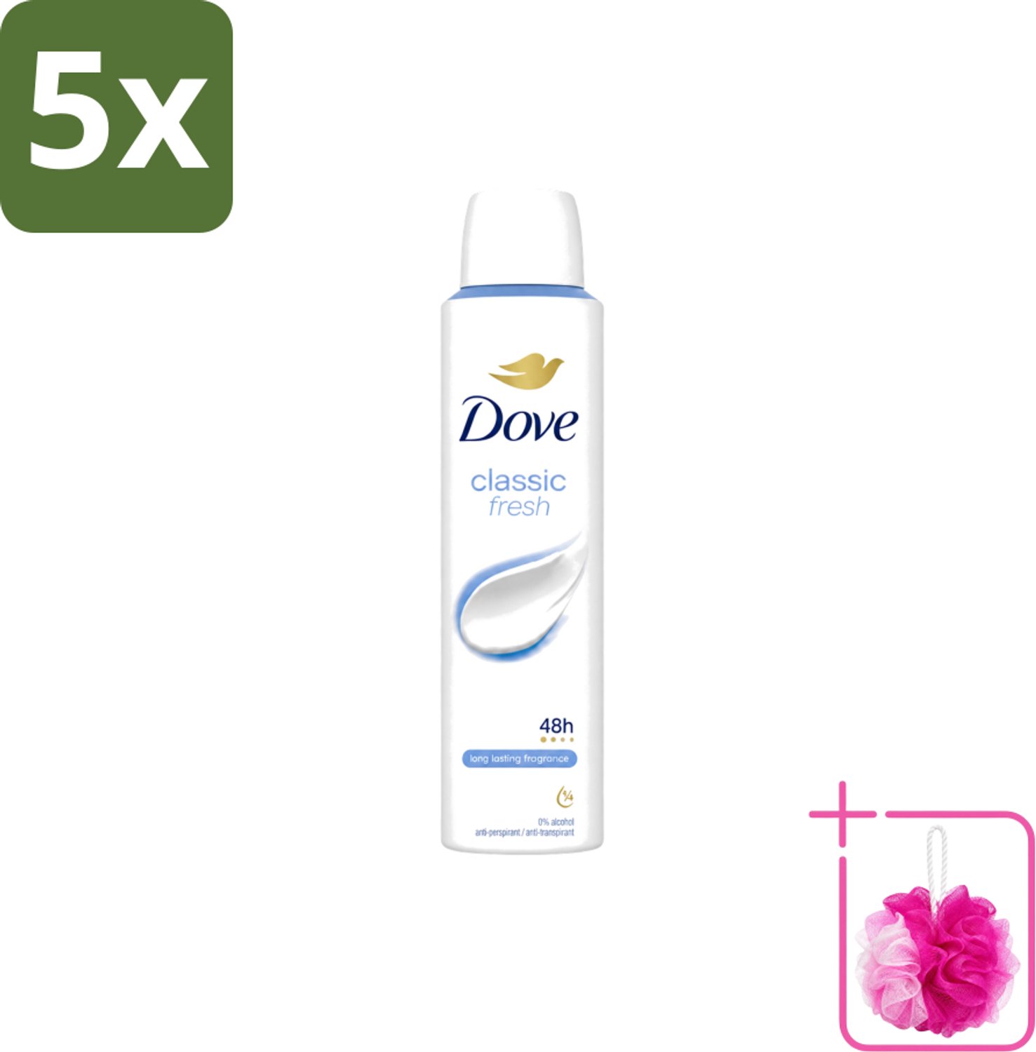 5 x Dove – Deodorant Spray – Classic Fresh – 200 ml - Bulkverpakking - Anti-transpirant spray - Douchemop - Okselgeur