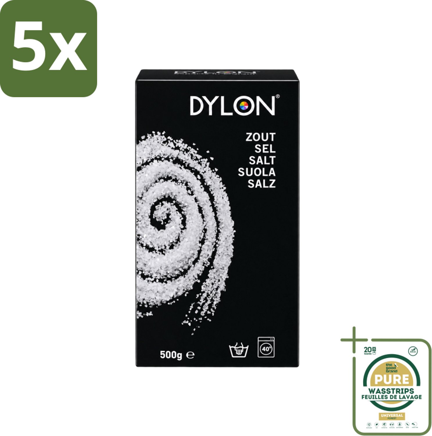 5 x Dylon - Zout - Voor Handwas Textielverf - Optimale Kleurresultaten - 500g - Wasstrips - Textielverf - Handwas - Zout - Kleurverf - Kleurresultaat