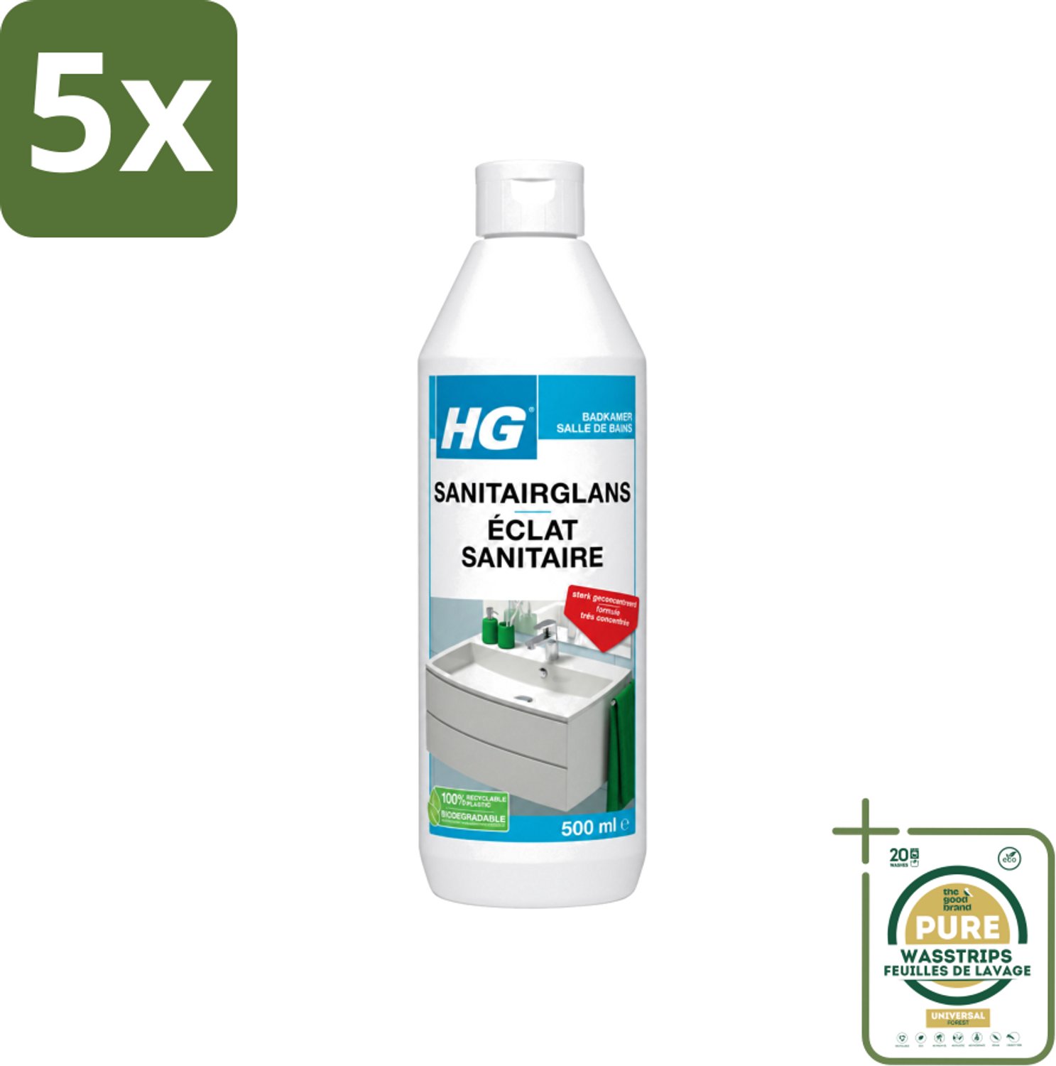 5 x HG - Badkamer - Badkamerreiniger - Extra Glans - Sterk Geconcentreerd - 500 ml - Wasstrips - Badkamerreiniger - Badkamer Schoonmaken - Badkamer Reinigen - Badkamer Glans - Badkamer Reiniger Extra Glans
