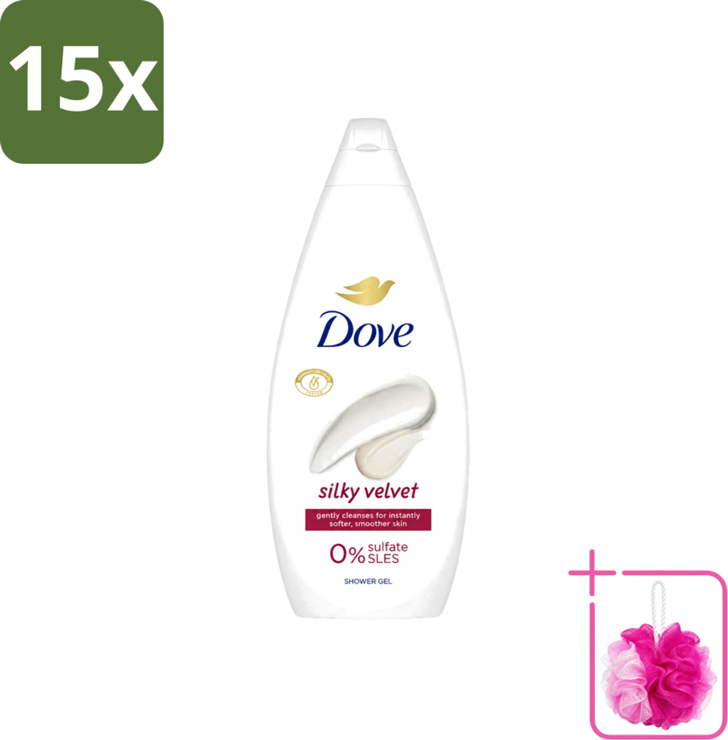 15 x Dove Silky Velvet - Douchegel - Sulfaatvrij - 250 ml - Bulkverpakking - Douche gel - Douchemop - Zijdezachte huid