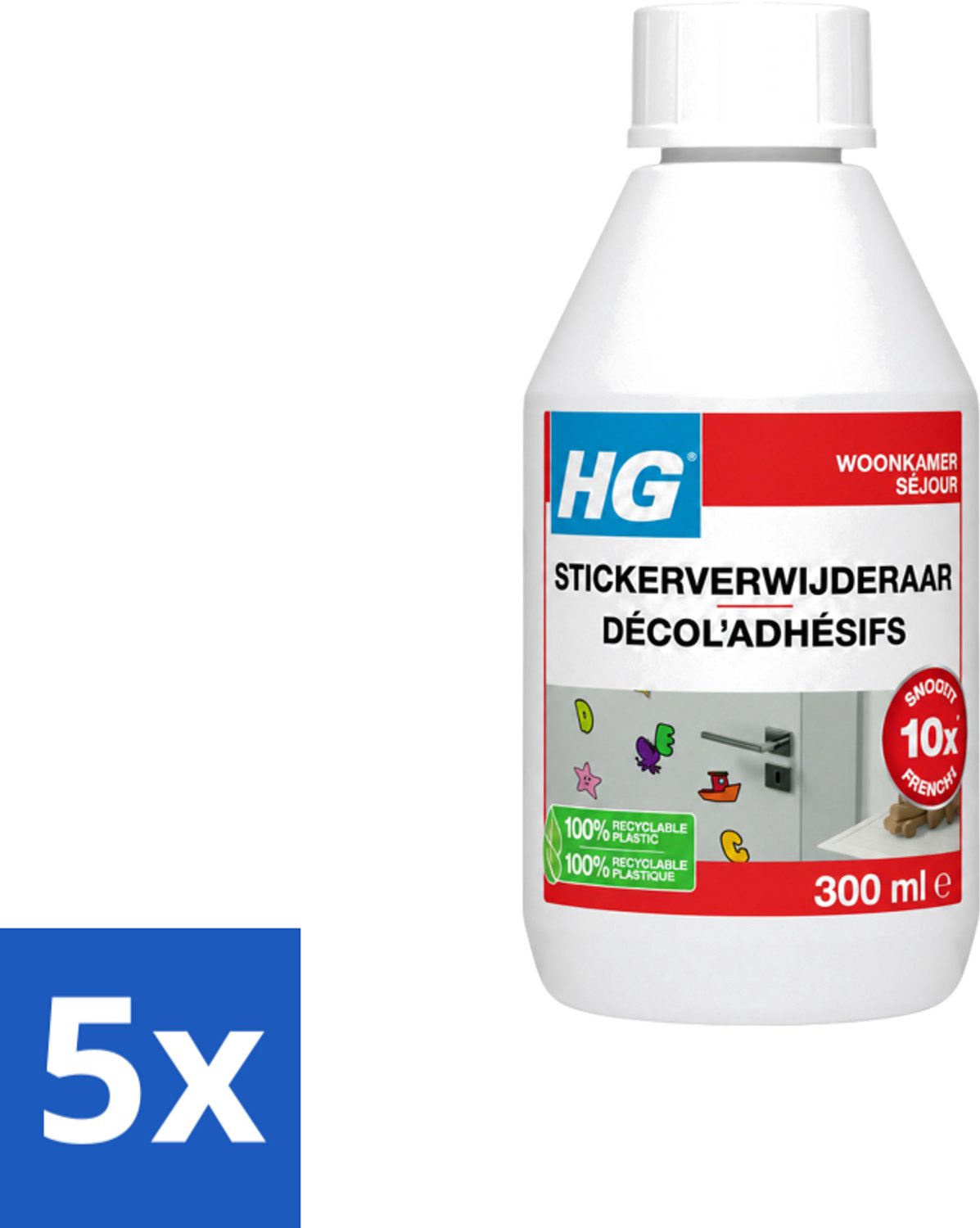 5 x HG - Stickerverwijderaar - Meest Effectief - Verwijdert Eenvoudig - 300 ml - Voordeelverpakking - 5 stuks