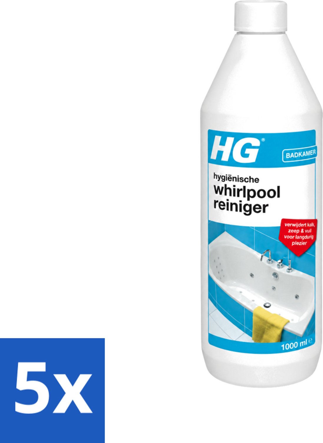 5 x HG - Badkamer - Hygiënische Whirlpoolreiniger - Verwijdert Kalk, Zeep & Vuil - 1L - Voordeelverpakking - 5 stuks