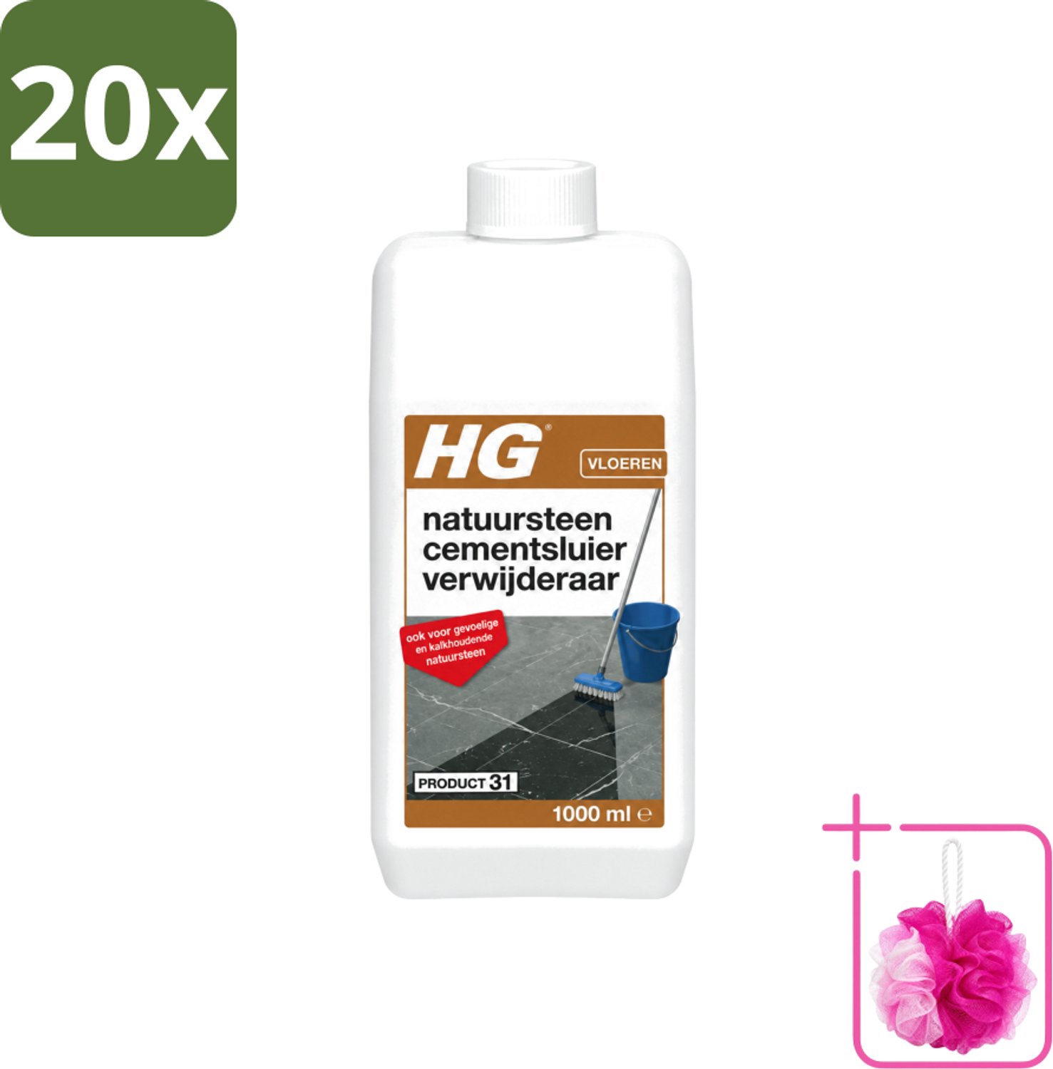20 x HG - Natuursteen Cementsluierverwijderaar - Zuurvrij - Veilig in Gebruik - 1L - Bulkverpakking - Natuursteen cement verwijderen - Douchemop - Cement en kalksluier verwijderen