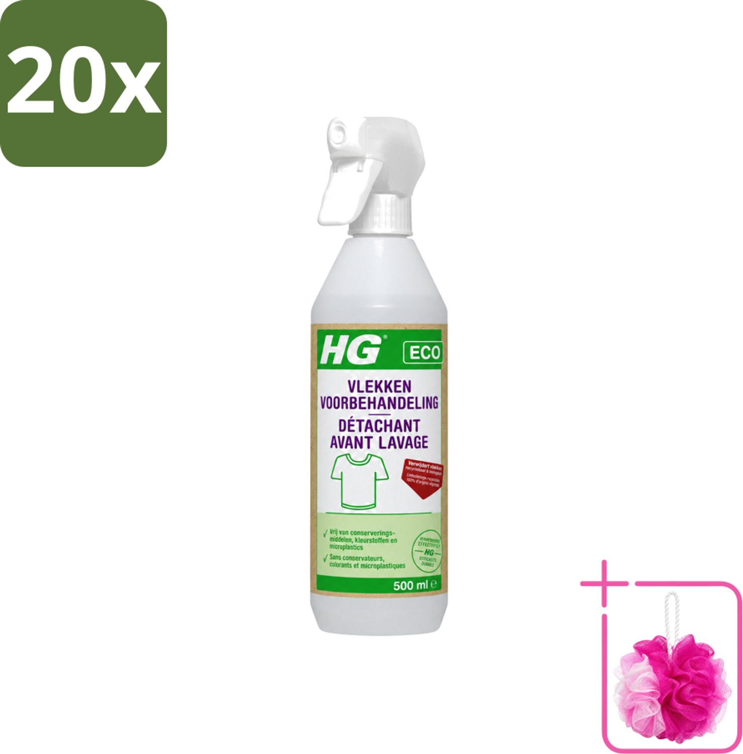 20 x HG ECO - Vlekken Voorbehandeling - Duurzame Vlekkenverwijderaar - 500 ml - Bulkverpakking - Vlekken voorbehandeling - Douchemop - Eco vlekken behandeling