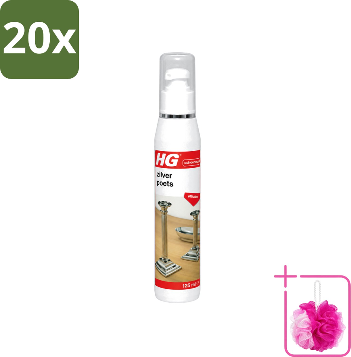 20 x HG - Zilverpoets Gel - Efficiënt - Optimale Glans & Krast Niet - 125 ml - Bulkverpakking - Zilverpoets - Douchemop - Zilver reinigen