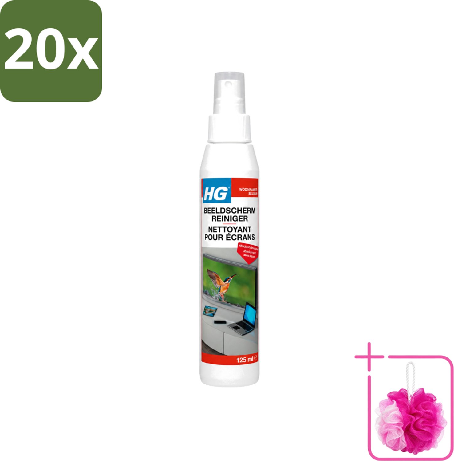 20 x HG - Beeldschermreiniger - Voor Streepvrije Schermen - 125 ml - Bulkverpakking - Beeldscherm reinigen - Douchemop - Scherm reinigen