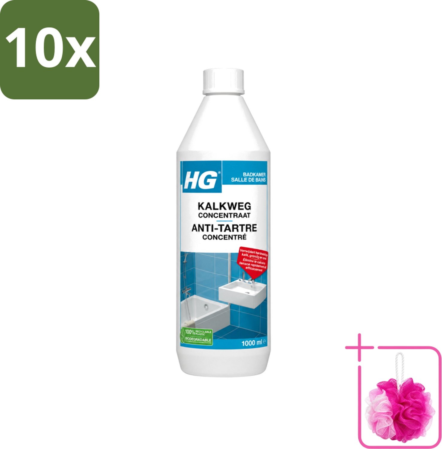 10 x HG - Badkamer - Kalkweg Concentraat - Verwijdert Hardnekkige Kalk - 1L - Bulkverpakking - Kalk weg - Douchemop - Kalk verwijderen