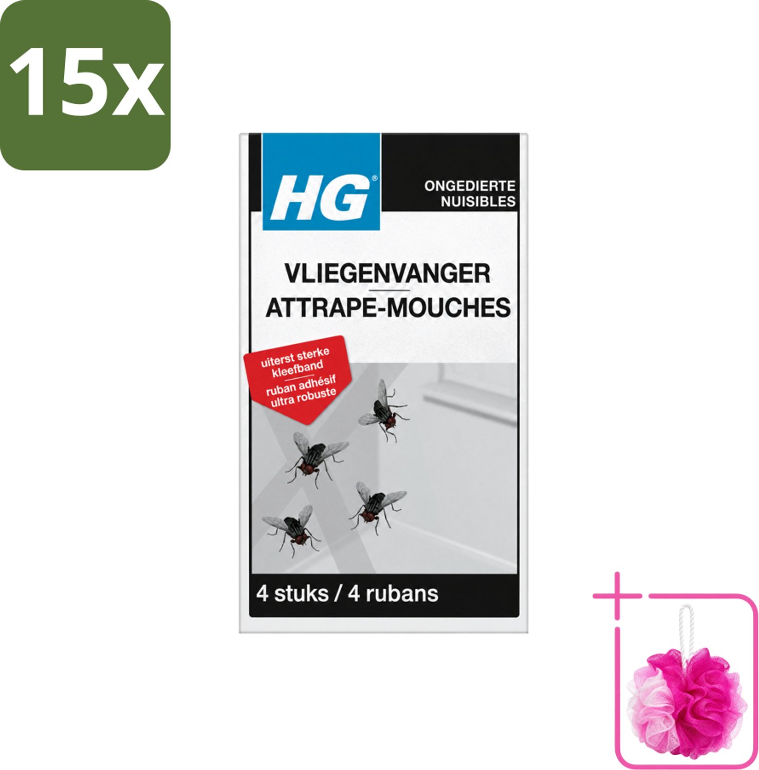 15 x HG X - Vliegenvanger - Sterke Kleefband - 4 Vliegenvangers - Bulkverpakking - Vliegenvanger - Douchemop - Vliegen vangen