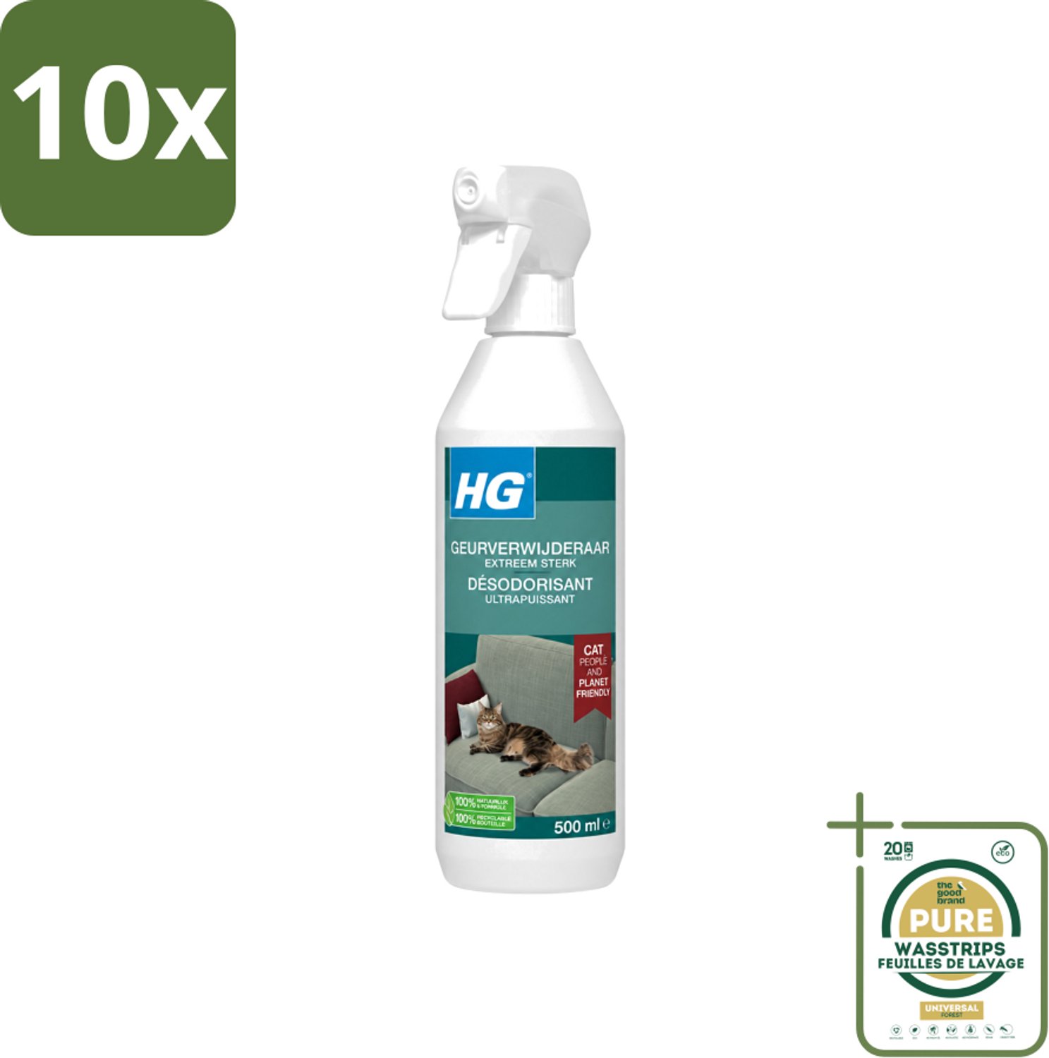 10 x HG - Geurverwijderaar - Extreem Sterk - Tegen Kattengeuren - 100% Biologisch - 500 ml - Wasstrips - Geurverwijderaar Kat - Kattengeur - Geurverwijderaar - Geurverwijderaar Katten - Geurverwijderaar 500 Ml