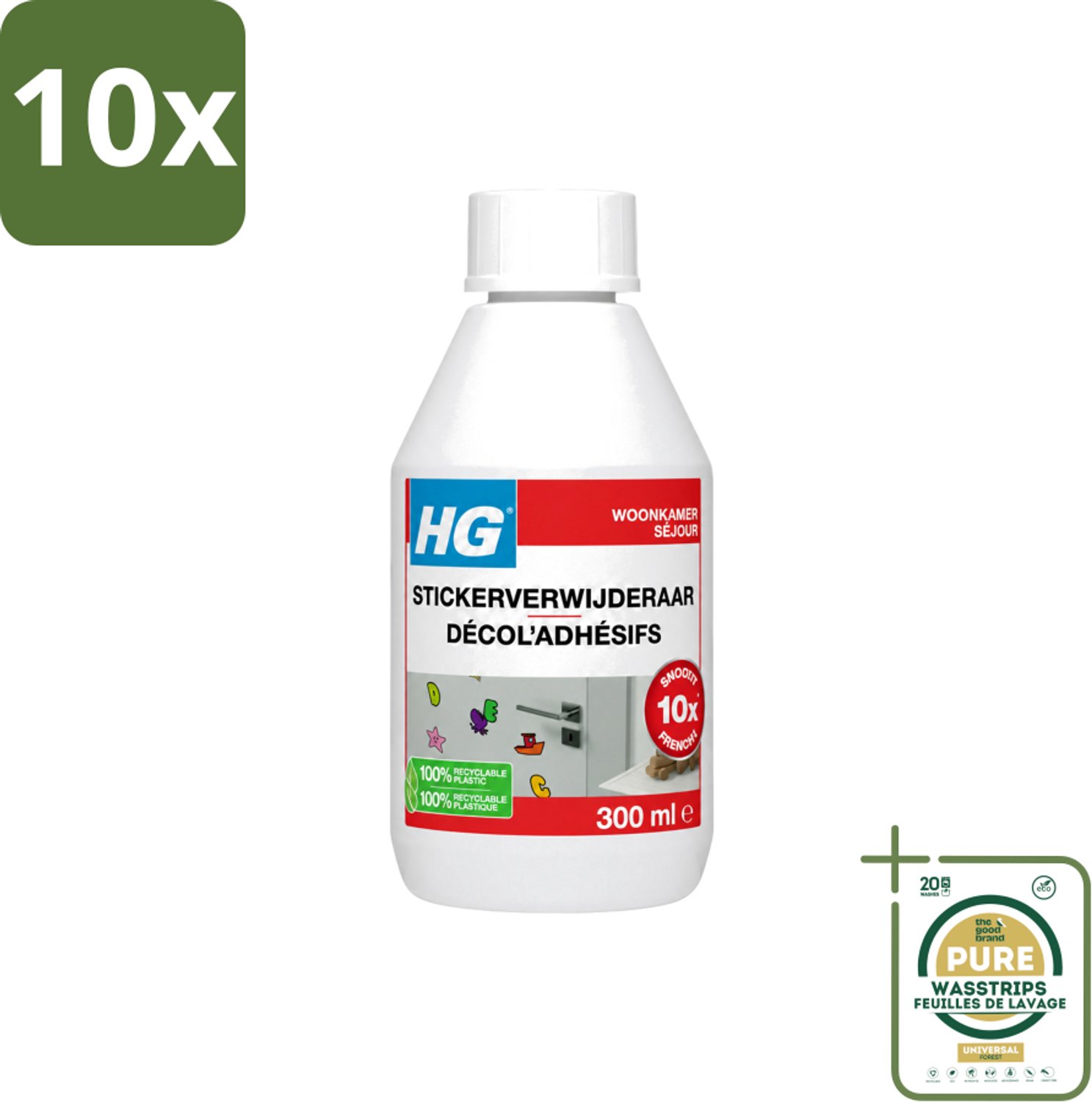 10 x HG - Stickerverwijderaar - Meest Effectief - Verwijdert Eenvoudig - 300 ml - Wasstrips - Stickerverwijderaar - Stickerlijm Verwijderen - Hakstrepen Verwijderen - Teerspatten Verwijderen - Smeervlekken Verwijderen