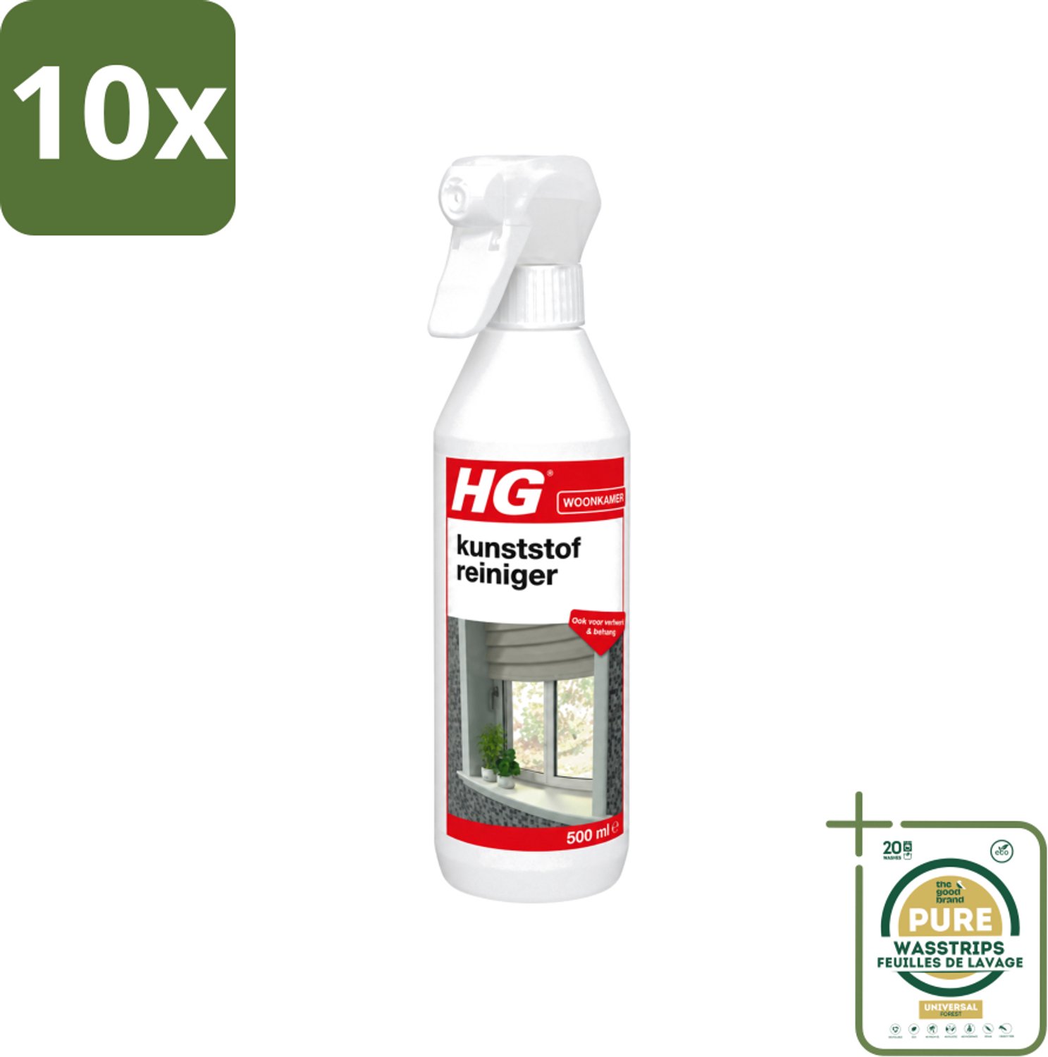 10 x HG - Kunststofreiniger Spray - Ook Voor Verfwerk & Behang - 500 ml - Wasstrips - Kunststof Reinigen - Verfwerk Reinigen - Behang Reinigen - Kunststof Meubels Reinigen - Vuil Verwijderen