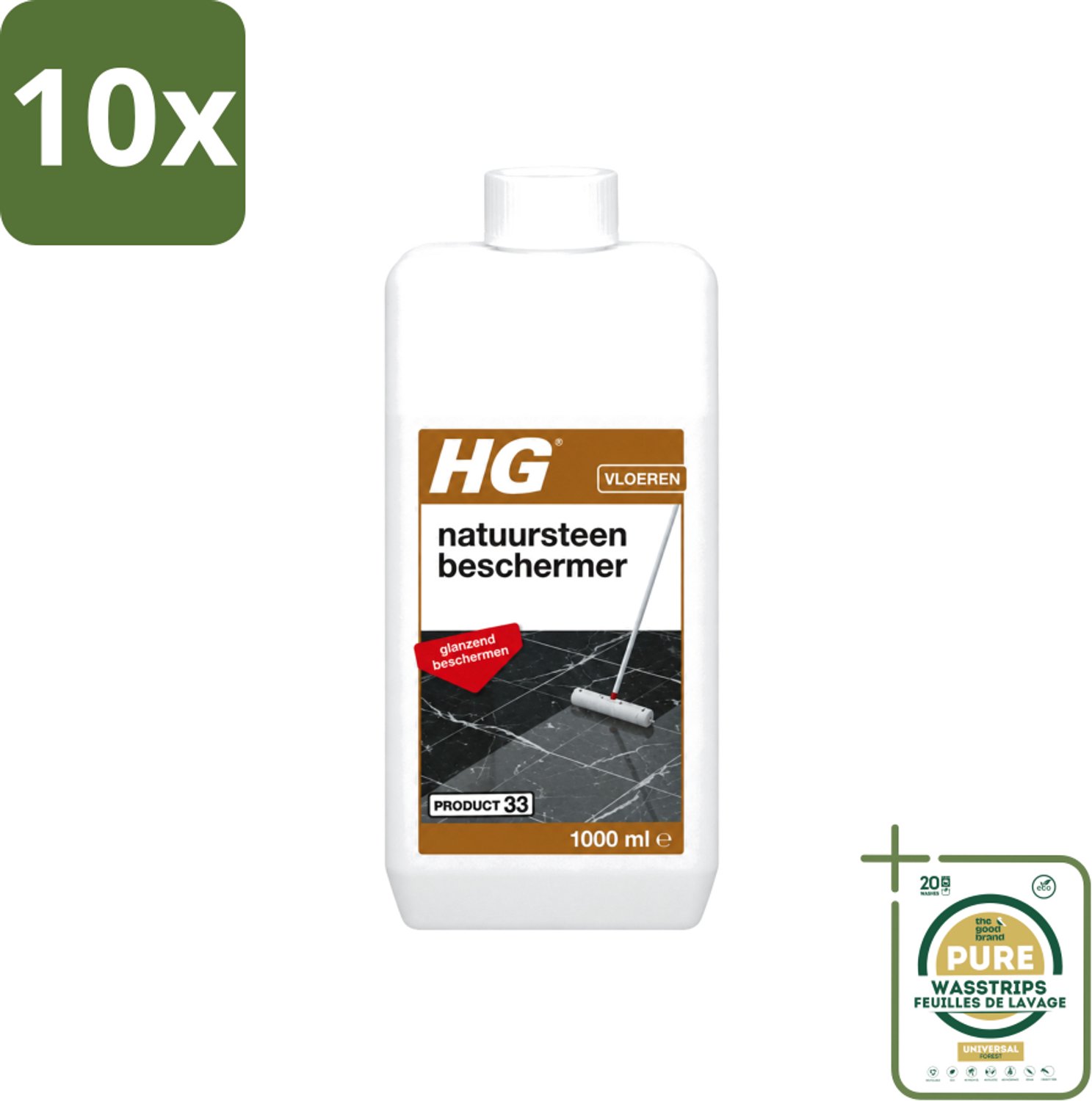 10 x HG - Natuursteen Beschermer - Glanzend Beschermen - Eenvoudig in Gebruik - 1L - Wasstrips - Natuursteen Beschermer - Natuursteen Beschermfilm - Slijtage Bescherming - Zuur Bescherming - Anti-slipeffect