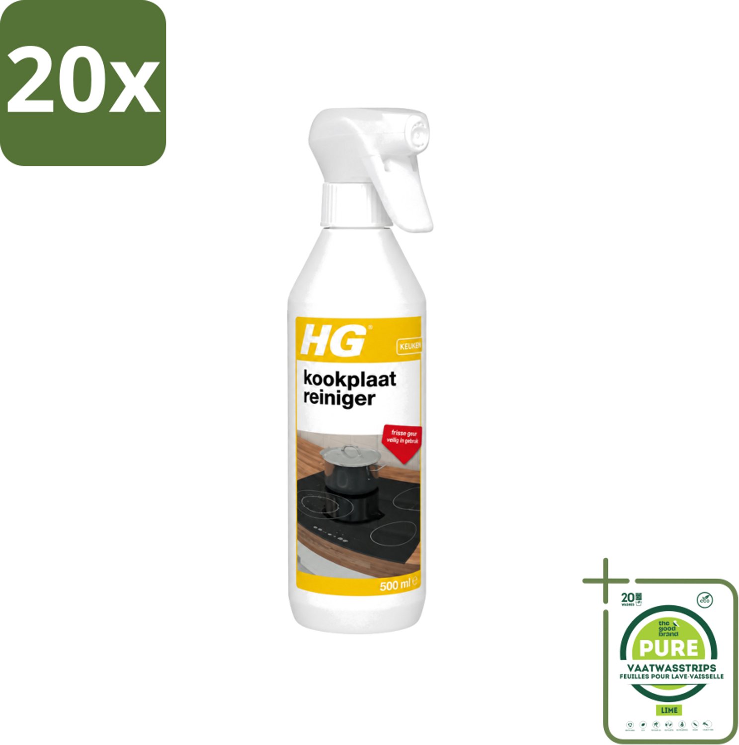 20 x HG - Kookplaatreiniger Spray - Frisse Geur - Veilig in Gebruik - 500 ml - Grootverpakking - Vaatwasstrips - Kookplaat Reinigen - Inductieplaat Reinigen - Keramische Kookplaat Reinigen - Vet Verwijderen - Kalkaanslag Verwijderen