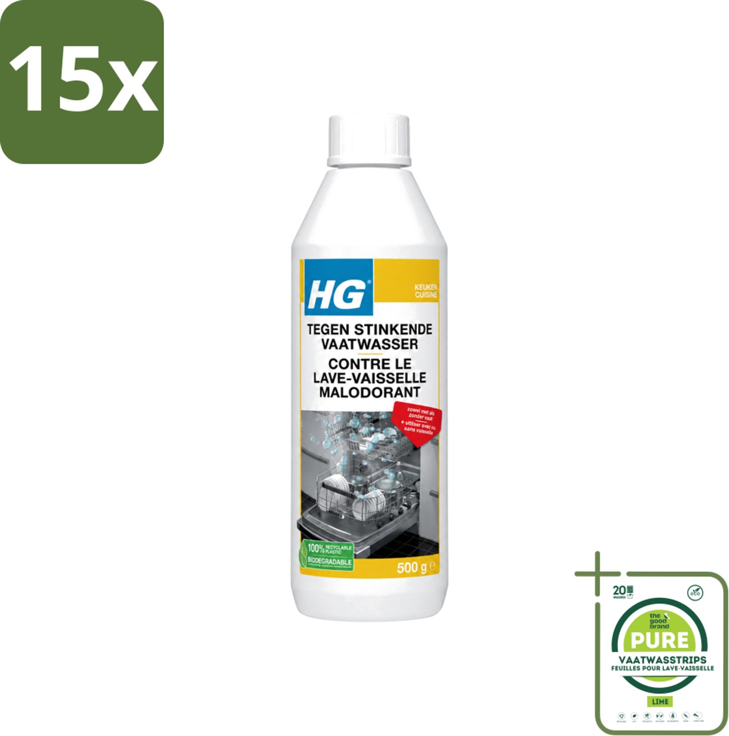 15 x HG - Tegen Stinkende Vaatwasser - Met & Zonder Vaat - 12 Behandelingen - Grootverpakking - Vaatwasstrips - Vaatwasser Reinigen - Stinkende Vaatwasser - Vaatwasser Geur - Vaatwasser Hygiëne - Vaatwasser Onderhoud