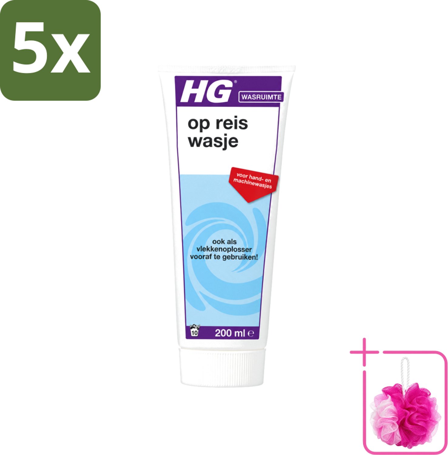5 x HG - Wasruimte - Op-Reis-Wasje - Voor Hand & Machine Wasjes - 200 ml - Bulkverpakking - Op reis wasmiddel - Douchemop - Wasmiddel voor reizen