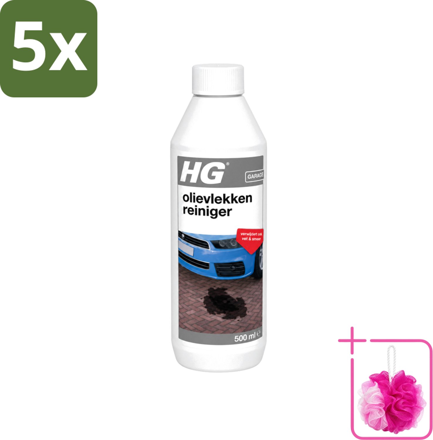 5 x HG - Olievlekkenreiniger - Verwijdert Ook Vet & Smeer - 500 ml - Bulkverpakking - Olievlekkenreiniger - Douchemop - Vetvlekken