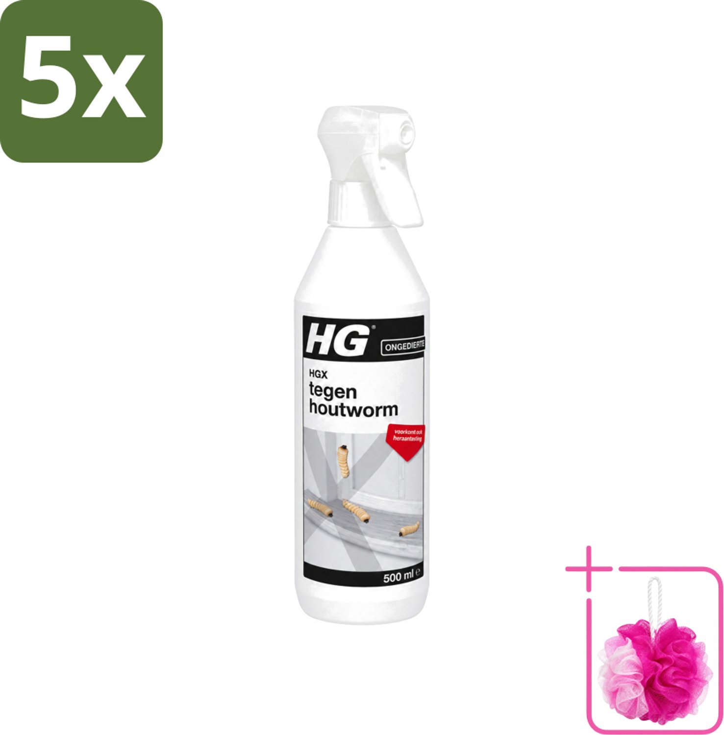 5 x HG X - Tegen Houtworm - Eenvoudige Bestrijding - 500 ml - Bulkverpakking - Houtworm bestrijding - Douchemop - Hout bescherming