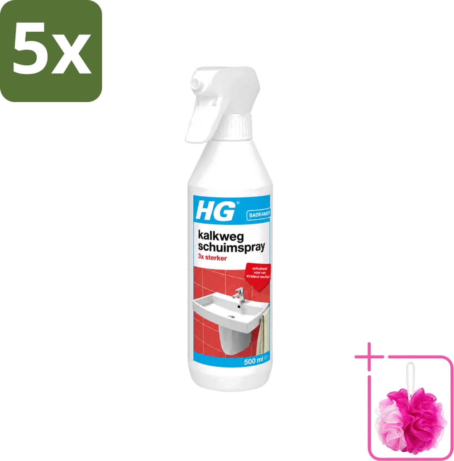 5 x HG - Badkamer - Kalkweg Schuimspray - 3x Sterker - Schuimend - 500 ml - Bulkverpakking - Kalkaanslag verwijderen - Douchemop - Badkamer reinigen