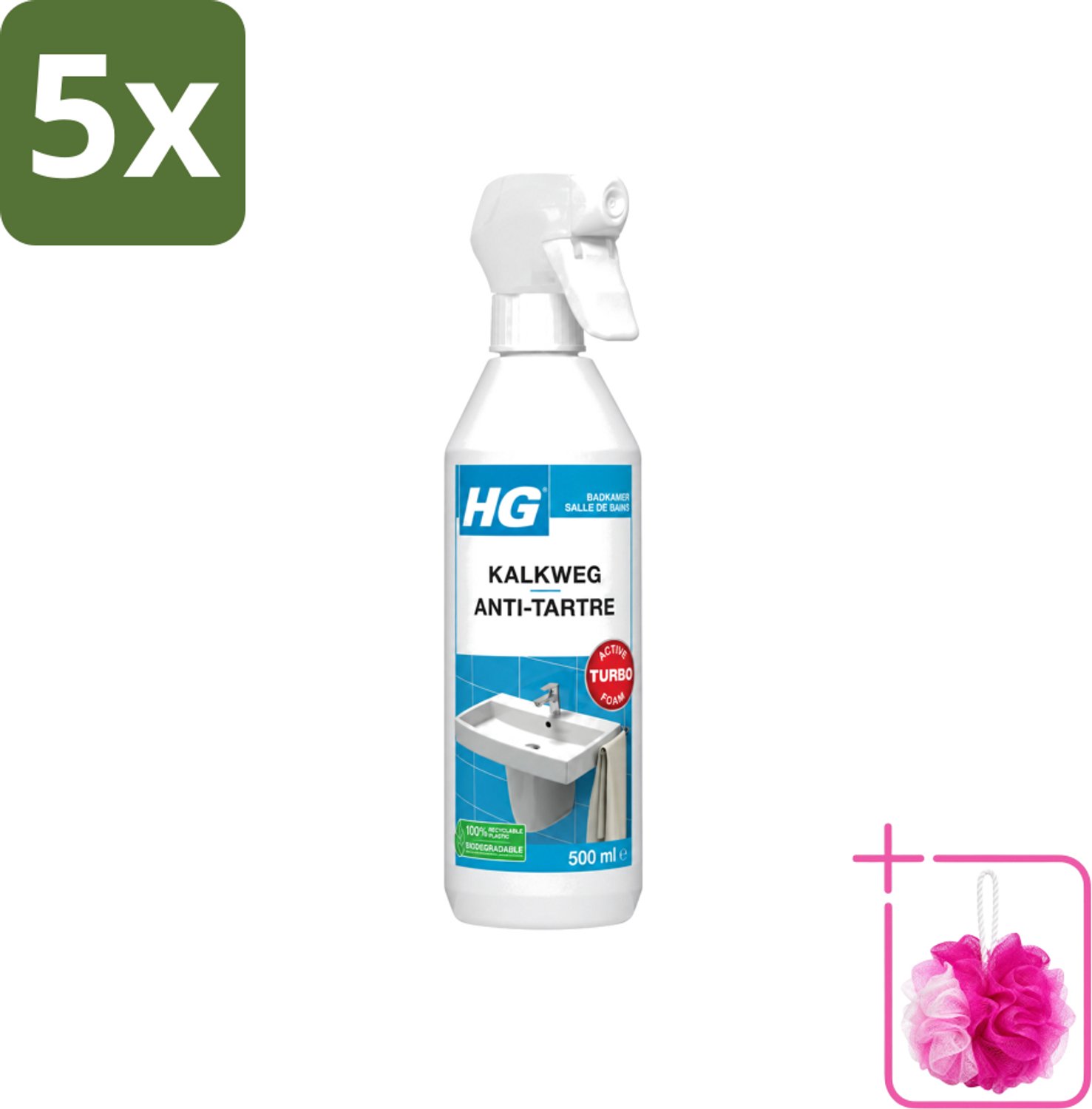 5 x HG - Badkamer - Kalkweg Schuimspray - Verwijdert Kalk Snel - 500 ml - Bulkverpakking - Kalk verwijderen - Douchemop - Kalkaanslag verwijderen