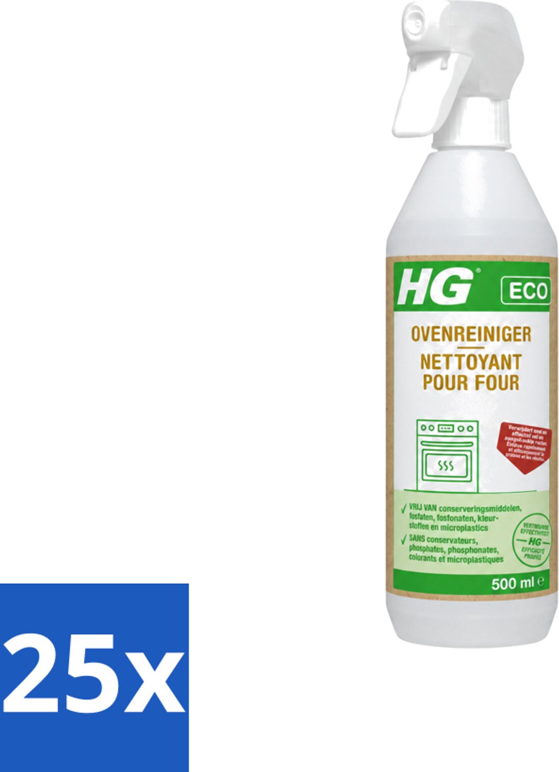 25 x HG ECO - Ovenreiniger - Verwijdert Snel & Effectief - Duurzaam & Ecologisch - 500 ml - Voordeelverpakking - 25 stuks
