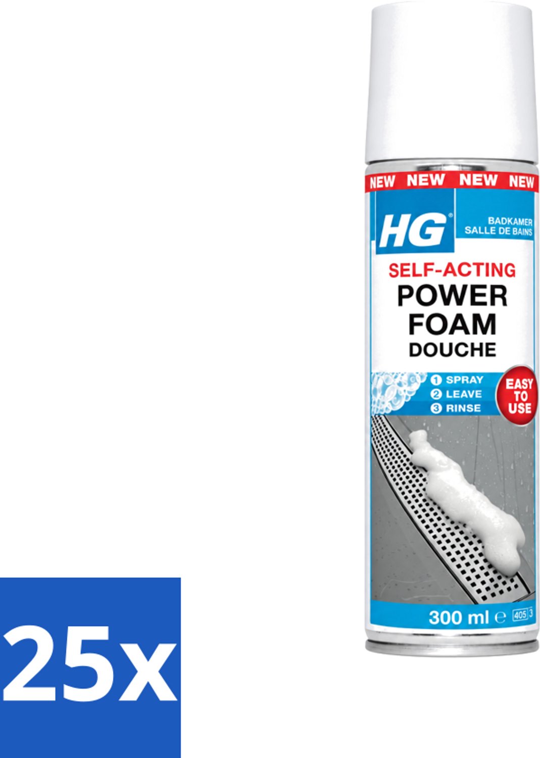 25 x HG - Badkamer - Badkamerreiniger - Power Foam Douche - Zelf-Activerend - 300 ml - Voordeelverpakking - 25 stuks