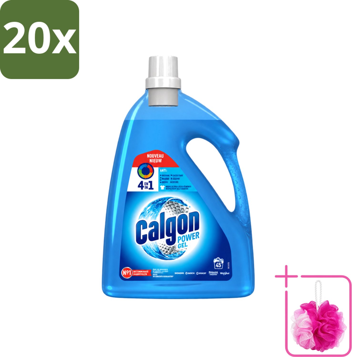 20 x Calgon - Wasmachinereiniger - Gel - Tegen Kalkaanslag / Wasmiddelresten / Geuren - 2.25 L- 45 Wasbeurten - Bulkverpakking - Wasmachine reinigen - Douchemop - Ontzakingsgel