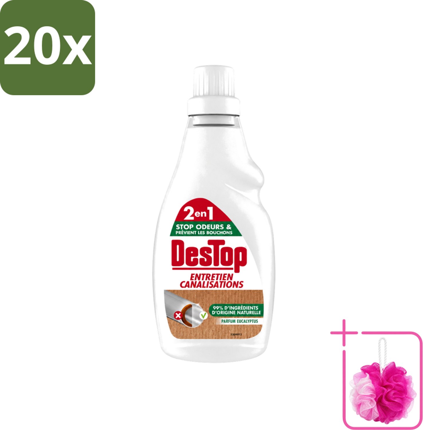 20 x DesTop - Onderhoud Leidingen - Ecologisch met Witte Azijn - Natuurlijke Ingrediënten - Eucalyptusgeur - 750 ml - Bulkverpakking - Leidingen onderhouden - Douchemop - Ecologisch onderhoud