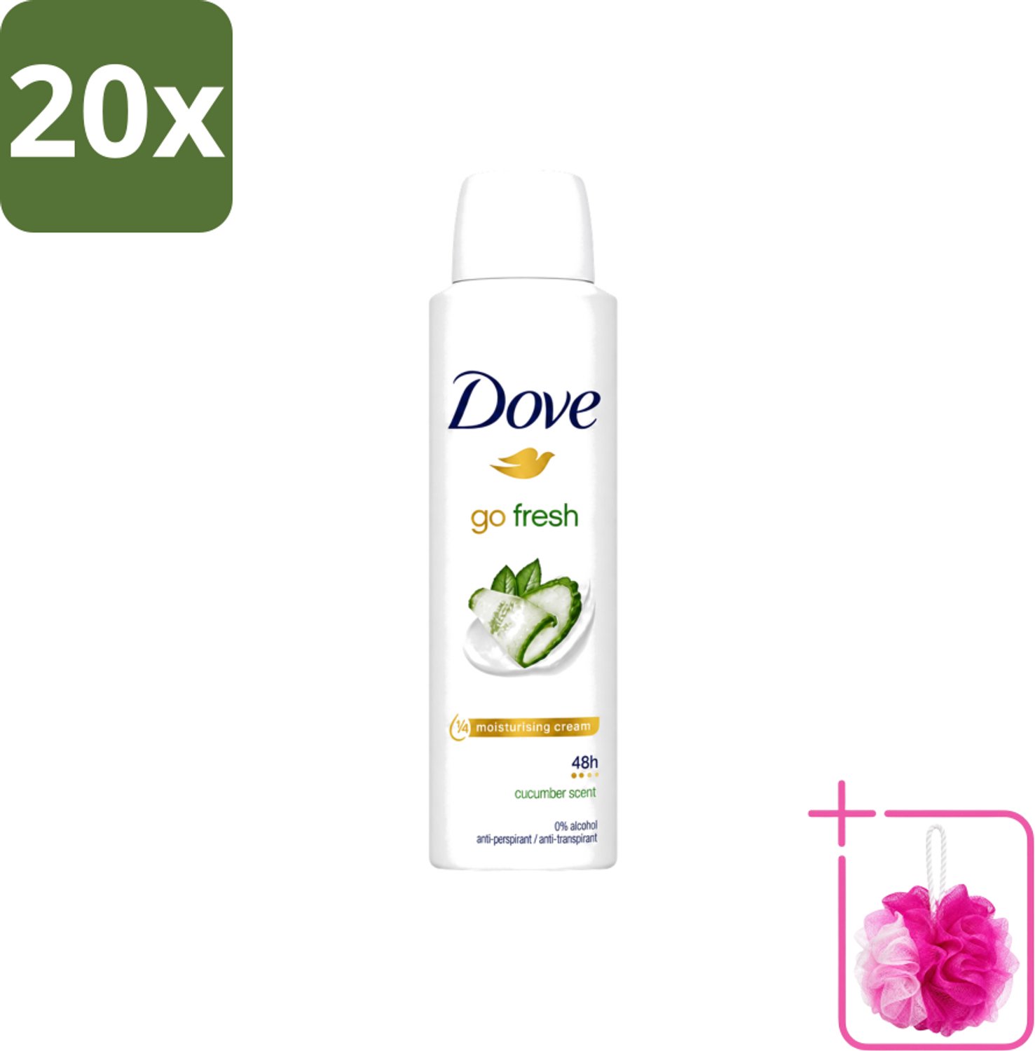 20 x Dove Go Fresh - Deospray - Komkommer - 150 ml - Bulkverpakking - Dove Go Fresh Deospray - Douchemop - Komkommer