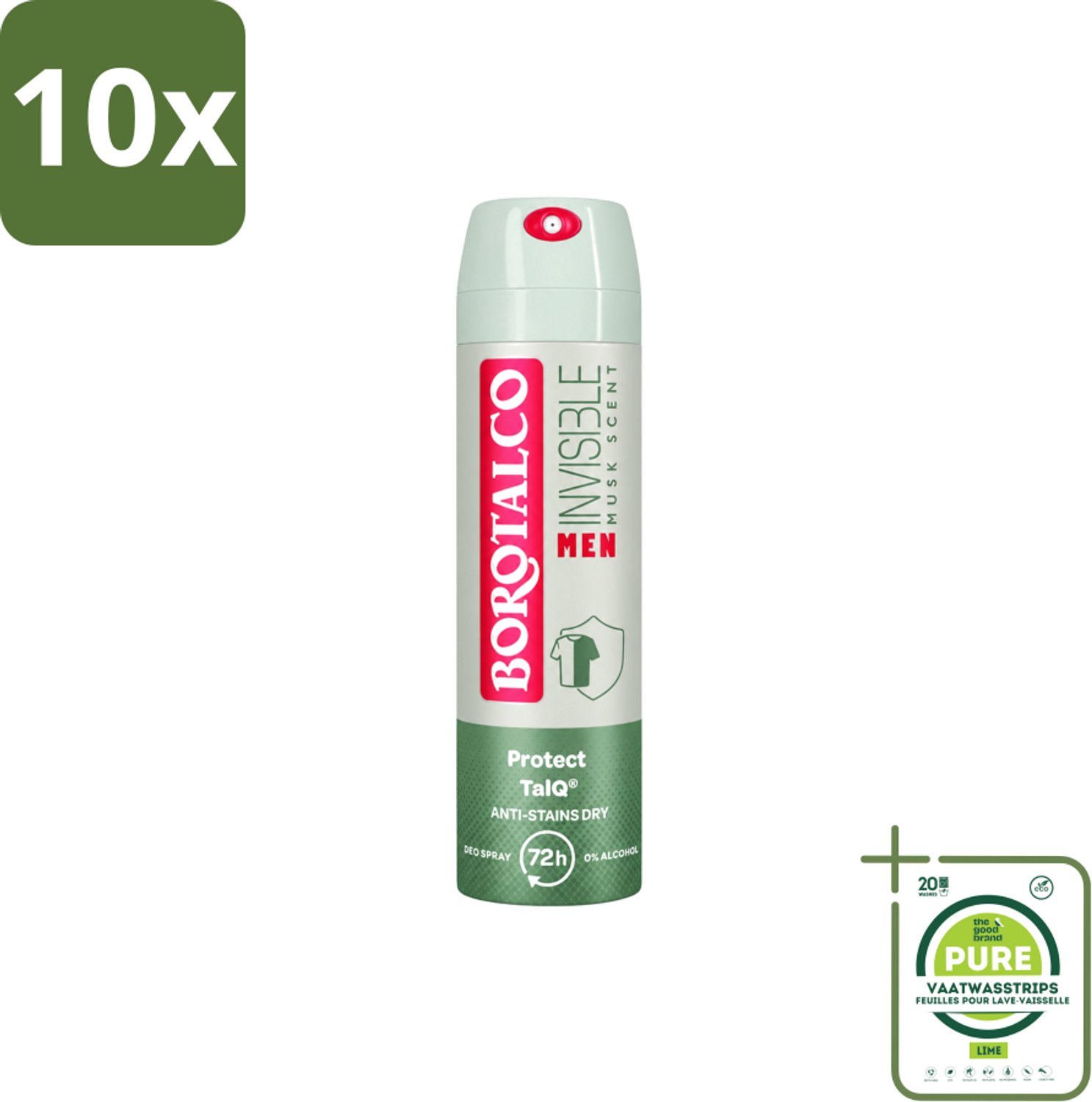 10 x Borotalco – Deodorant Spray – Men Musk Geur – 150 ml - Grootverpakking - Vaatwasstrips - Deodorant Spray - Mannelijke Geur - Musk - Zweetvermindering - Frisse Geur